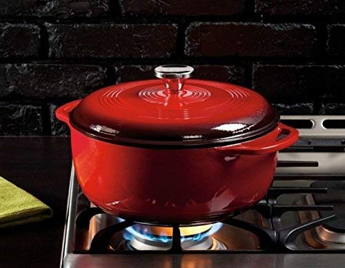 Lodge 6 Quart Enameled Cast Iron Dutch Oven. Classic Red Enamel Dutch Oven (Island Spice Red)
