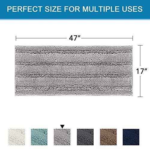 H.VERSAILTEX Bath Rug Runner 47" X 17" Large and Luxury Grey Striped Bath Mat Runner Ultra Soft Thick Non Slip Washable, Plush Shaggy Chenille Bathroom Rug Mat for Indoor Floor/Entry Way