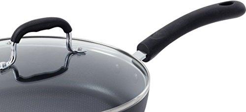T-fal E91898 Ultimate Hard Anodized Scratch Resistant Titanium Nonstick Thermo-Spot Heat Indicator Anti-Warp Base Dishwasher Safe Oven Safe PFOA Free Glass Lid Cookware, 12-Inch, Gray