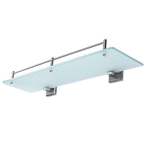 HOMEIDEAS 14-Inch Bathroom Frosted Glass Shelf Brushed Nickel Shelf Stainless Steel Lavatory 2 Tiers Tempered Glass Wall Mounted Shelf