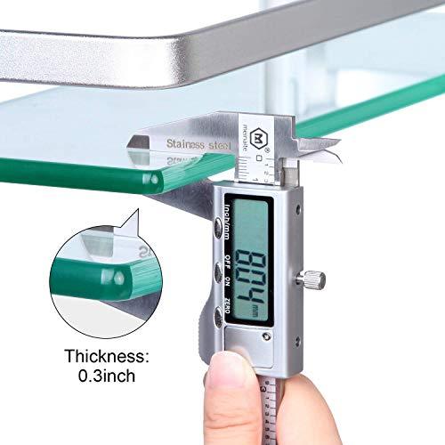 Vdomus Tempered Glass Bathroom Shelf with Towel Bar Wall Mounted Shower storage15.2 by 4.5 inches, Brushed Silver Finish (1 Tier Glass Shelf)