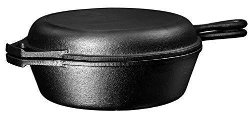Ultimate Pre-Seasoned 2-In-1 Cast Iron Multi-Cooker – Heavy Duty 3 Quart Skillet and Lid Set, Versatile Healthy Design, Non-Stick Kitchen Cookware, Use As Dutch Oven Frying Pan (Pre-Seasoned)
