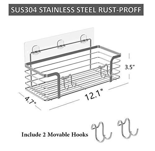Adhesive Bathroom Shelf Organizer Shower Caddy Kitchen Storage Rack Wall Mounted No Drilling SUS304 Stainless Steel - 2 PACK