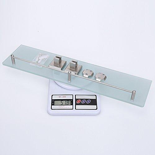 HOMEIDEAS 14-Inch Bathroom Frosted Glass Shelf Brushed Nickel Shelf Stainless Steel Lavatory 2 Tiers Tempered Glass Wall Mounted Shelf