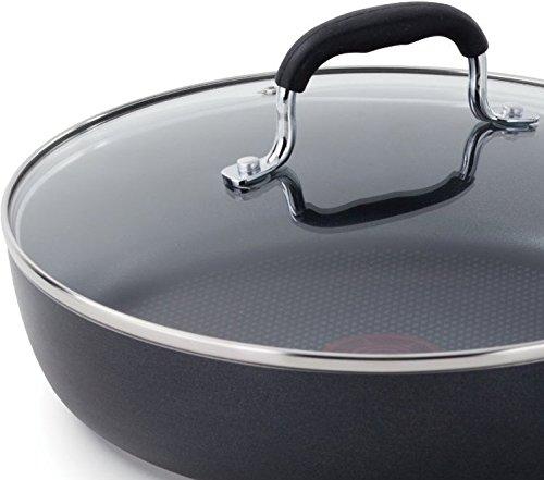 T-fal E91898 Ultimate Hard Anodized Scratch Resistant Titanium Nonstick Thermo-Spot Heat Indicator Anti-Warp Base Dishwasher Safe Oven Safe PFOA Free Glass Lid Cookware, 12-Inch, Gray