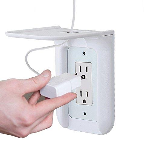 WALI Wall Outlet Shelf Standard Vertical Duplex GFCI Décor Outlet with Cable Channel Charging for Cell Phone, Dot 1st and 2nd 3rd Gen, Google Home, Speaker up to 10lbs (OLS001-W), White