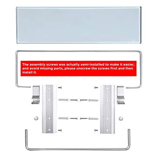 Vdomus Tempered Glass Bathroom Shelf with Towel Bar Wall Mounted Shower storage15.2 by 4.5 inches, Brushed Silver Finish (1 Tier Glass Shelf)