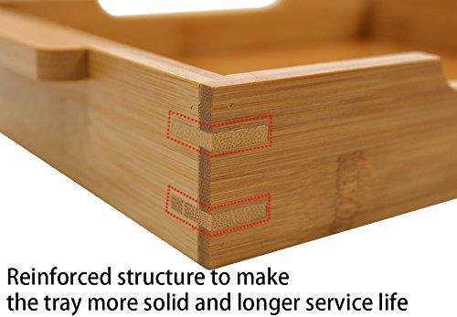 Bamboo Tray Bathroom Rectangle Serving Tray With Handles, 12 x 8.5" Serve Food Coffee or Tea at Home, Hotel & Restaurant By HTB