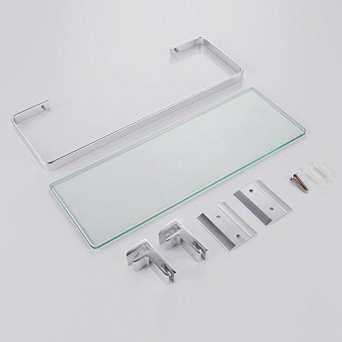 KES Aluminum Bathroom Glass Shelf Tempered Glass Rectangular 1 Tier Extra Thick Silver Sand Sprayed Wall Mounted, A4126A