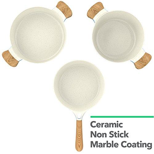 Vremi 8 Piece Ceramic Nonstick Cookware Set - Induction Stovetop Compatible Dishwasher Safe Non Stick Pots with Lids and Frying Pans - PTFE PFOA Free - Blue