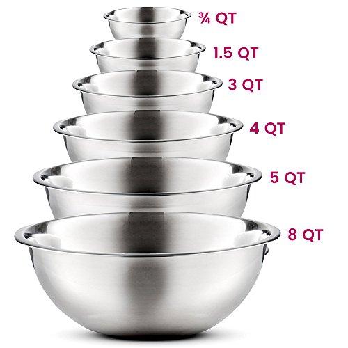 Stainless Steel Mixing Bowls by Finedine (Set of 6) Polished Mirror Finish Nesting Bowl, ¾ - 1.5-3 - 4-5 - 8 Quart - Cooking Supplies