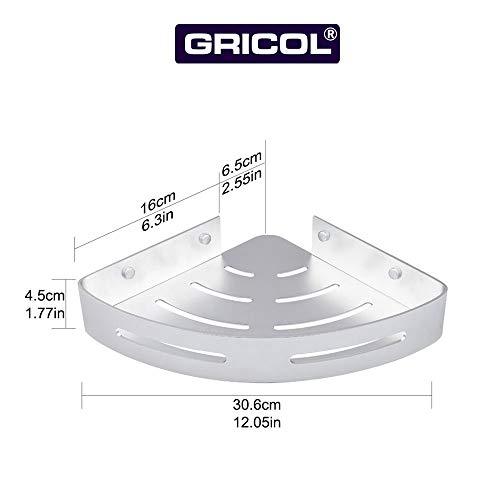 Gricol Bathroom Shower Shelf Triangle Wall Shower Caddy Space Aluminum Self Adhesive No Damage Wall Mount (Silver)