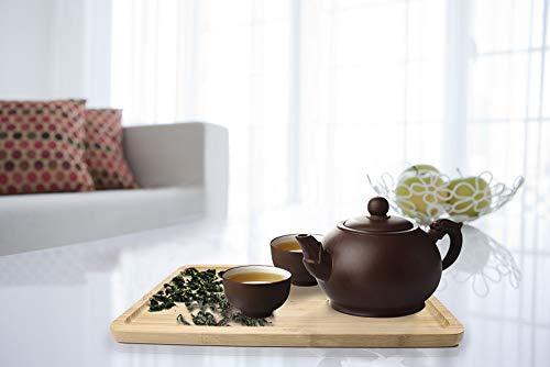Bamboo Tray Bathroom Rectangle Serving Tray With Handles, 12 x 8.5" Serve Food Coffee or Tea at Home, Hotel & Restaurant By HTB