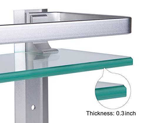 Vdomus Tempered Glass Bathroom Shelf with Towel Bar Wall Mounted Shower storage15.2 by 4.5 inches, Brushed Silver Finish (1 Tier Glass Shelf)
