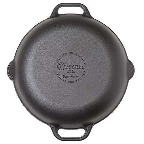 Large Pre-Seasoned Cast Iron Skillet by Victoria, 12-inch Round Frying Pan with Helper Handle, 100% Non-GMO Flaxseed Oil Seasoned, SKL-212
