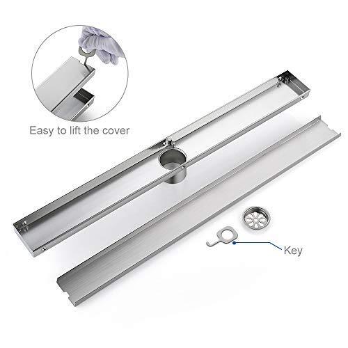 DESFAU Tile Insert Linear Shower Drain, 24-Inch Brushed Nickel Shower Floor Drain JD47032500BN6US#KL
