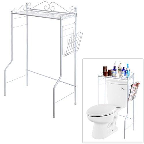 Space Saver Design Metal Storage Organizer Rack/Freestanding Bathroom Shelf w/Magazine Basket, White