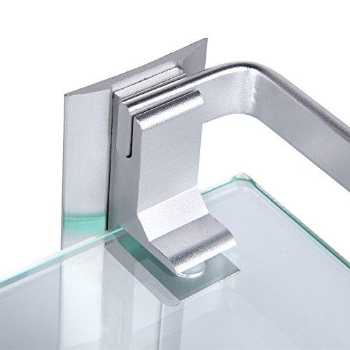 Vdomus Tempered Glass Bathroom Shelf with Towel Bar Wall Mounted Shower storage15.2 by 4.5 inches, Brushed Silver Finish (1 Tier Glass Shelf)