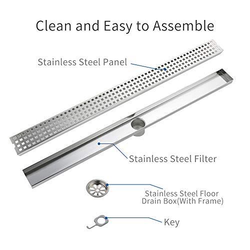 DESFAU 24-Inch Linear Shower Drain with Removable Quadrato Pattern Grate JD47030200BN6US#KL
