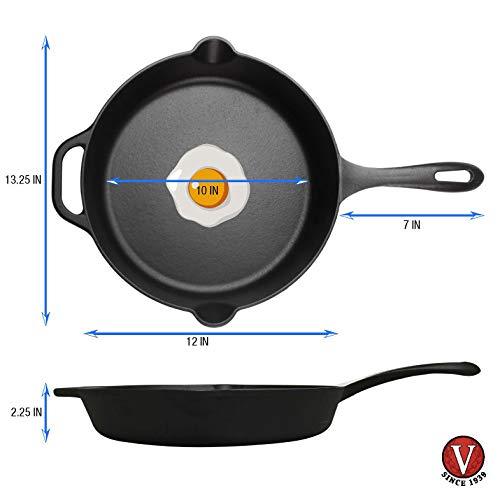 Large Pre-Seasoned Cast Iron Skillet by Victoria, 12-inch Round Frying Pan with Helper Handle, 100% Non-GMO Flaxseed Oil Seasoned, SKL-212