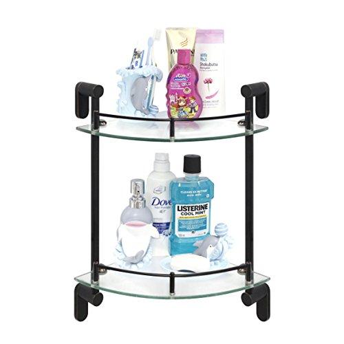 MODONA Double Corner Glass Shelf with Pre-installed Rail - RUBBED BRONZE - Oval Series - 5 Year Warrantee