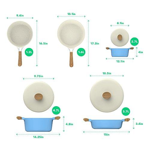 Vremi 8 Piece Ceramic Nonstick Cookware Set - Induction Stovetop Compatible Dishwasher Safe Non Stick Pots with Lids and Frying Pans - PTFE PFOA Free - Blue
