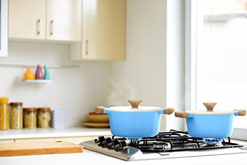 Vremi 8 Piece Ceramic Nonstick Cookware Set - Induction Stovetop Compatible Dishwasher Safe Non Stick Pots with Lids and Frying Pans - PTFE PFOA Free - Blue
