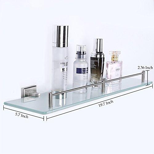 HOMEIDEAS 14-Inch Bathroom Frosted Glass Shelf Brushed Nickel Shelf Stainless Steel Lavatory 2 Tiers Tempered Glass Wall Mounted Shelf