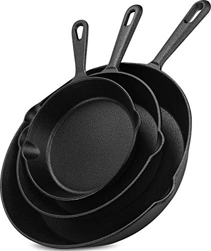 Utopia Kitchen Pre-Seasoned Cast Iron Skillet Set 3-Piece - 6 Inch, 8 Inch and 10 Inch