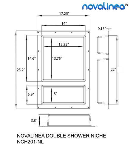 Large Double Recessed Shower Niche, Ready to Tile, 25" x 17" x 3.75" by Novalinea