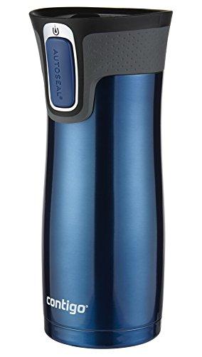 Contigo AUTOSEAL West Loop Vaccuum-Insulated Stainless Steel Travel Mug, 16 oz, Stainless Steel/Monaco Blue, 2-Pack