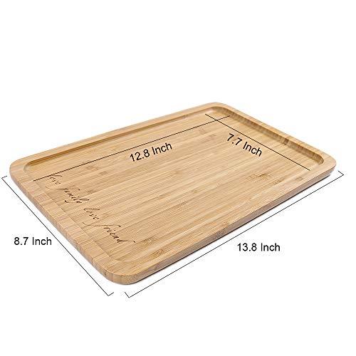 Bamboo Tray Bathroom Rectangle Serving Tray With Handles, 12 x 8.5" Serve Food Coffee or Tea at Home, Hotel & Restaurant By HTB