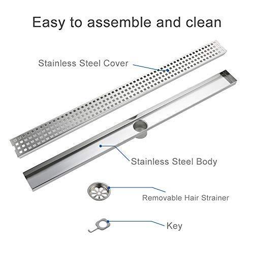 DESFAU 24-Inch Linear Shower Drain with Removable Quadrato Pattern Grate JD47030200BN6US#KL