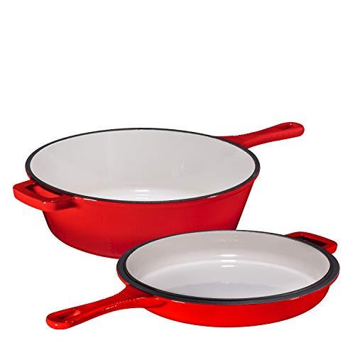 Ultimate Pre-Seasoned 2-In-1 Cast Iron Multi-Cooker – Heavy Duty 3 Quart Skillet and Lid Set, Versatile Healthy Design, Non-Stick Kitchen Cookware, Use As Dutch Oven Frying Pan (Pre-Seasoned)