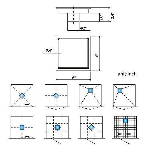 DESFAU Square Shower Drain 6-Inch, Tile Insert Square Drain JD47030900BNUS