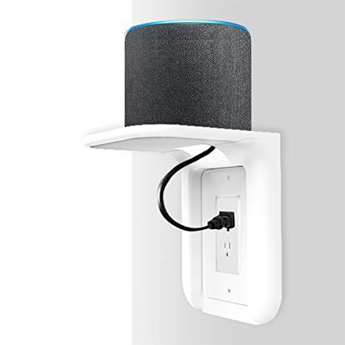 WALI Wall Outlet Shelf Standard Vertical Duplex GFCI Décor Outlet with Cable Channel Charging for Cell Phone, Dot 1st and 2nd 3rd Gen, Google Home, Speaker up to 10lbs (OLS001-W), White