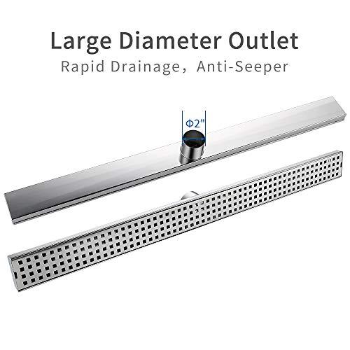 DESFAU 24-Inch Linear Shower Drain with Removable Quadrato Pattern Grate JD47030200BN6US#KL