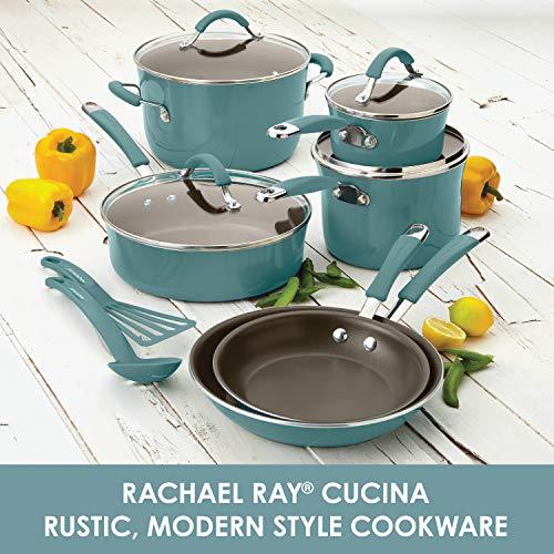 Rachael Ray 16344 12-Piece Aluminum Cookware Set, Agave Blue