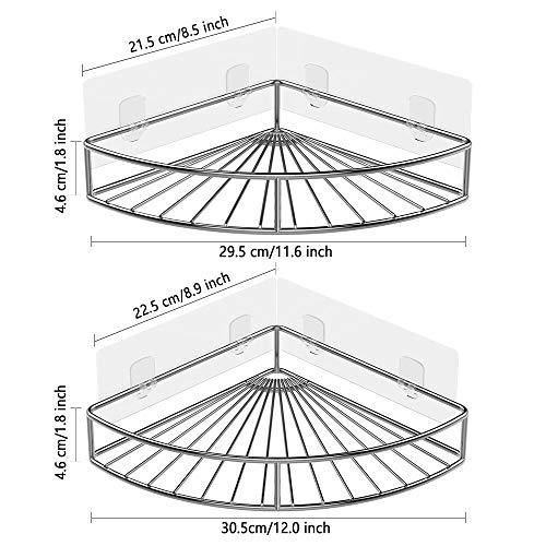 ODesign Adhesive Corner Bathroom Shelf Storage Wall Mounted Shower Caddy Shelf Organizer for Kitchen Toilet SUS 304 Stainless Steel No Drilling - 2 Pack