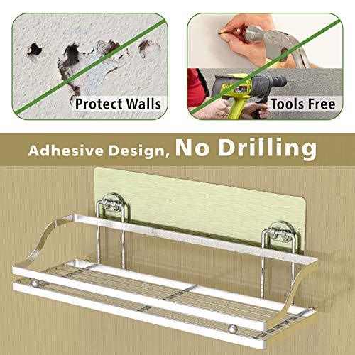 Adhesive Bathroom Shelf, iSEPCLE 2 Pack Shower Caddy Organizer Storage Rack, No Drilling, No Damage for Wall, 201 Stainless Steel
