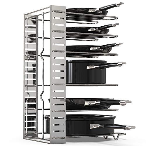 GeekDigg Pot Rack Organizer, 3 DIY Methods, Height and Position are Adjustable 8+ Pots Holder, Black Metal Kitchen Cabinet Pantry Pot Lid Holder