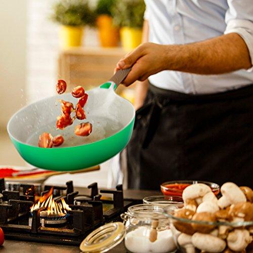 Vremi 8 Piece Ceramic Nonstick Cookware Set - Induction Stovetop Compatible Dishwasher Safe Non Stick Pots with Lids and Frying Pans - PTFE PFOA Free - Blue