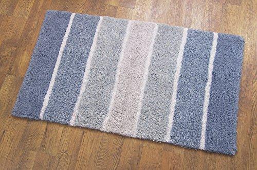 Chardin Home - 100% Pure Cotton - 2 Piece Cordural Stripe Bath Rug Set, (21''x34'' & 17''x24'') Gray-Beige with Latex spray non-skid backing