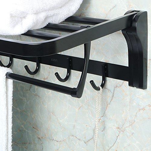 Alise Towel Rack Bathroom Folding Shelf with Swing Towel Bar and 5 Hooks Heavy Duty Wall Mount,SUS304 Stainless Steel Matte Black