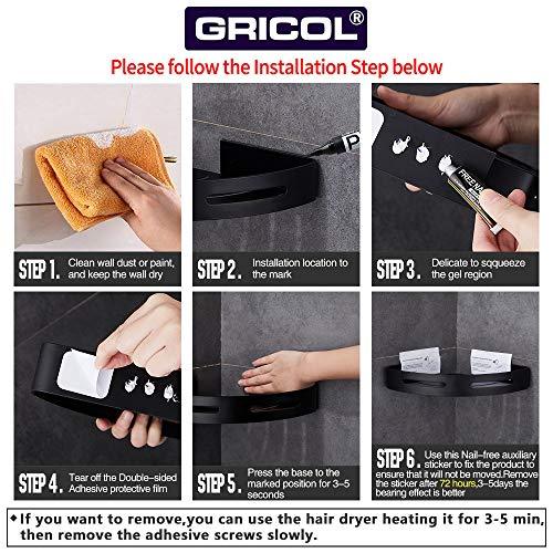 Gricol Bathroom Shower Shelf Triangle Wall Shower Caddy Space Aluminum Self Adhesive No Damage Wall Mount, 2 Pack