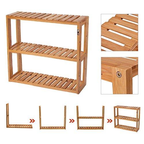 HBlife Bamboo 3-Tier Shelf Rack Utility Storage Organizing Plant Stand Multifunctional Bathroom Kitchen Living Room Holder Wall Mounted