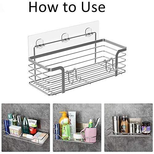 Adhesive Bathroom Shelf Organizer Shower Caddy Kitchen Storage Rack Wall Mounted No Drilling SUS304 Stainless Steel - 2 PACK