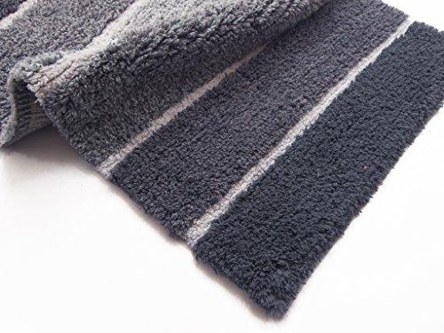 Chardin Home - 100% Pure Cotton - 2 Piece Cordural Stripe Bath Rug Set, (21''x34'' & 17''x24'') Gray-Beige with Latex spray non-skid backing