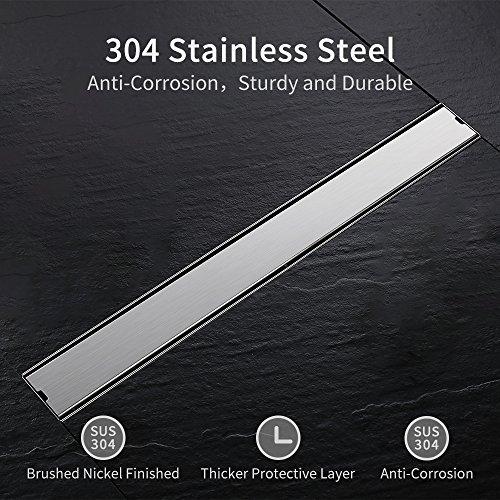 DESFAU Tile Insert Linear Shower Drain, 24-Inch Brushed Nickel Shower Floor Drain JD47032500BN6US#KL