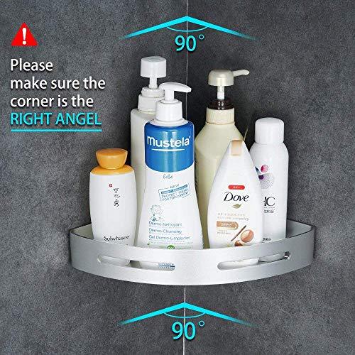 Gricol Bathroom Shower Shelf Triangle Wall Shower Caddy Space Aluminum Self Adhesive No Damage Wall Mount (Silver)